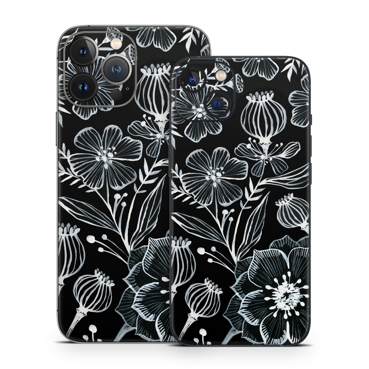 iPhone 13 Series Skin design of Pattern, Black-and-white, Flower, Monochrome photography, Plant, Design, Monochrome, Botany, Wildflower, Visual arts, with black, white colors