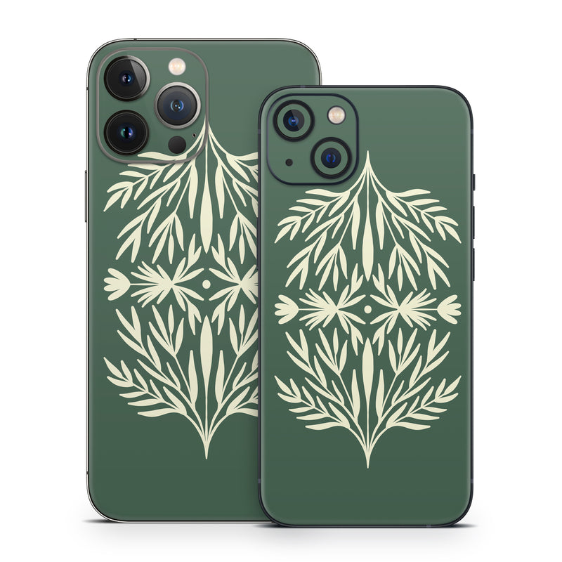 iPhone 13 Series Skin design of Plant, Terrestrial plant, Art, Triangle, Symmetry, Pattern, Electric blue, Graphics, Grass, Visual arts, with green, white colors