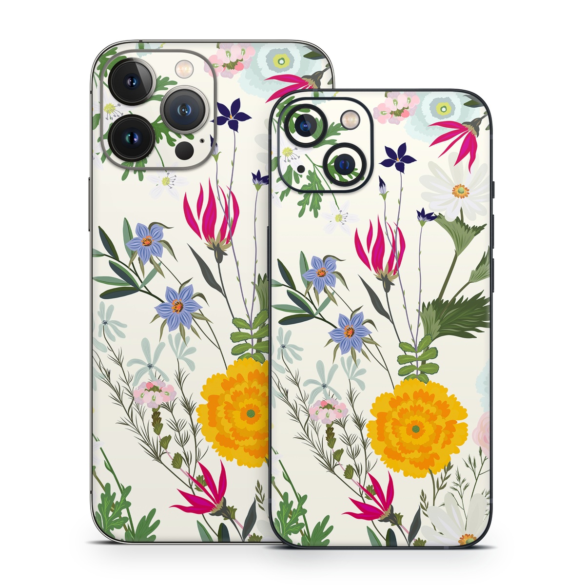 iPhone 13 Series Skin design of Flower, Wildflower, chamomile, Floral design, Plant, camomile, Botany, Clip art, Cut flowers, Daisy, with white, green, pink, orange, yellow, red colors