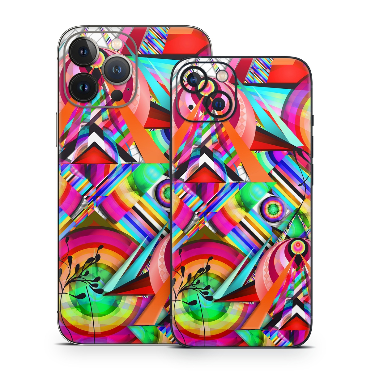 iPhone 13 Series Skin design of Psychedelic art, Pattern, Design, Graphic design, Colorfulness, Visual arts, Circle, Art, with red, pink, green, yellow, orange colors