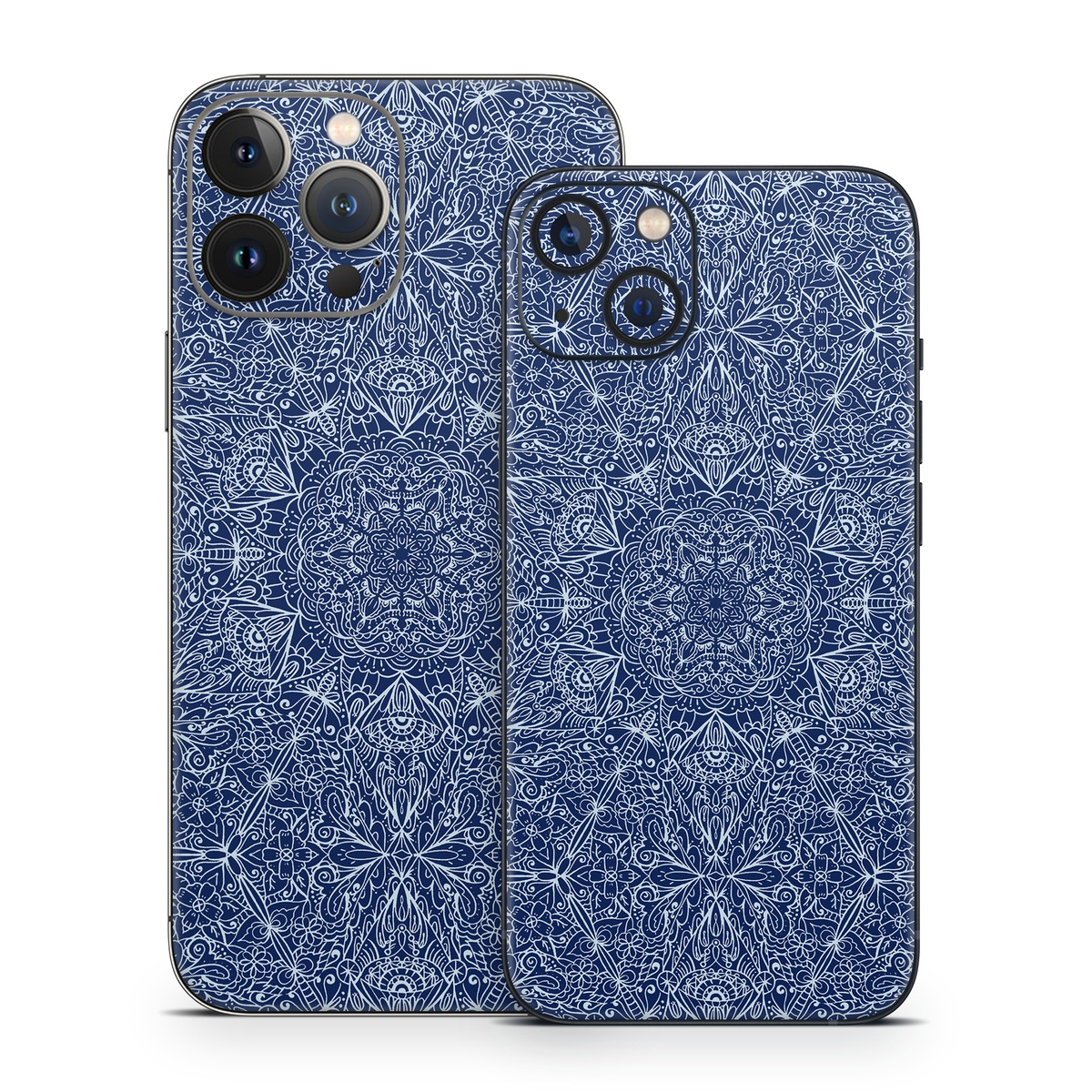 iPhone 13 Series Skin design of Blue, Pattern, Azure, Cobalt blue, Design, Textile, Electric blue, Wallpaper, Symmetry, with blue, white colors