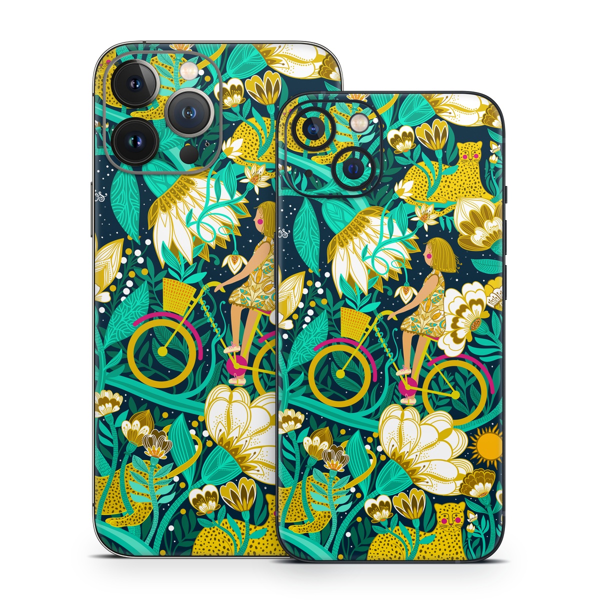 iPhone 13 Series Skin design of Green, Rectangle, Plant, Aqua, Pattern, Electric blue, Art, Motif, Design, Visual arts, with green, black, blue, yellow, pink, white, red, brown colors
