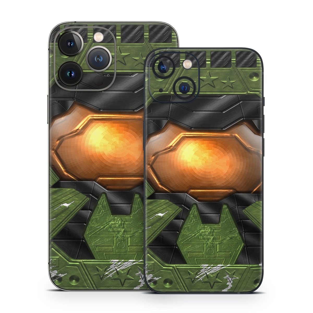 iPhone 13 Series Skin design of Green, Fictional character, Games, Fiction, Pc game, Illustration, Strategy video game, Digital compositing, Art, Screenshot, with green, yellow, orange, black colors