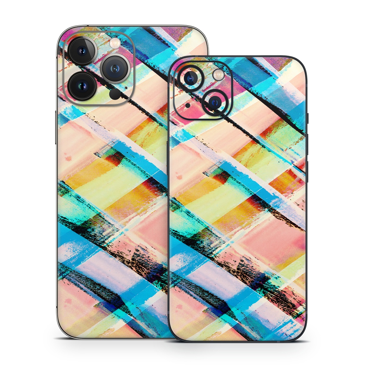 iPhone 13 Series Skin design of Line, Pattern, Turquoise, Plaid, Orange, Colorfulness, Design, Textile, Tints and shades, with blue, pink, red, purple, yellow, orange colors