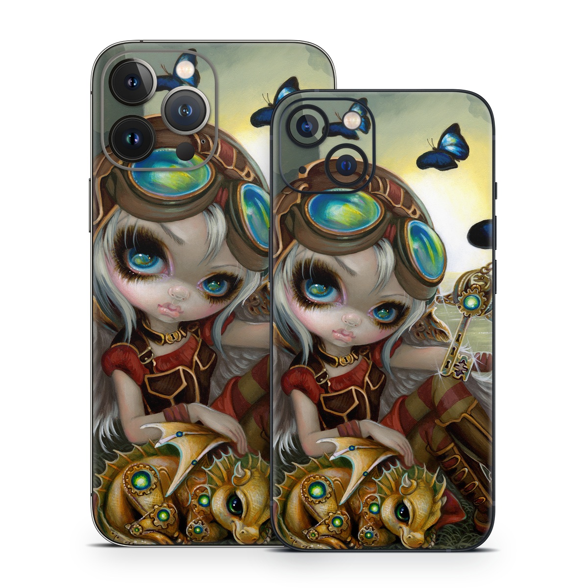 iPhone 13 Series Skin design of Cg artwork, Illustration, Fictional character, Art, Mythology, Games, Massively multiplayer online role-playing game, with black, green, red, yellow, brown, blue colors