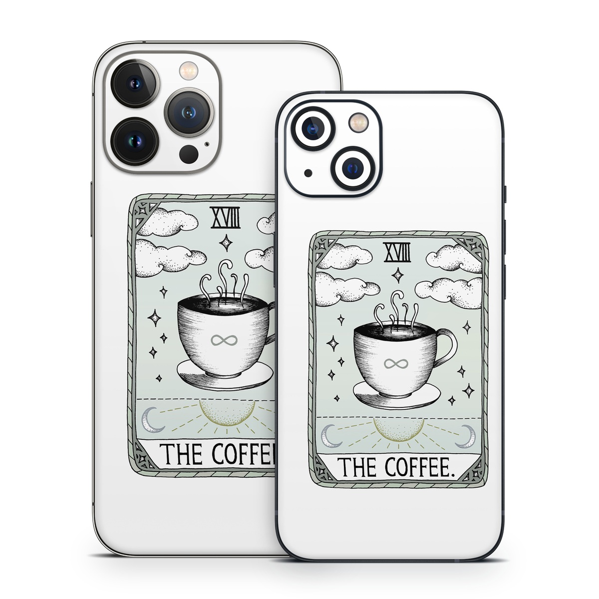 iPhone 13 Series Skin design of Cup, Cartoon, Drinkware, Coffee cup, Tableware, Teacup, Illustration, Drink, Line art, with white, black, green, gray, yellow colors