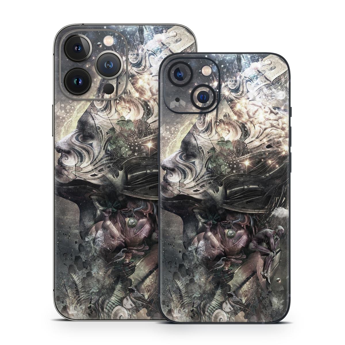 iPhone 13 Series Skin design of Space, Cg artwork, Art, Sky, Darkness, Illustration, Graphic design, Outer space, Graphics, Animation, with white, black, gray, yellow colors