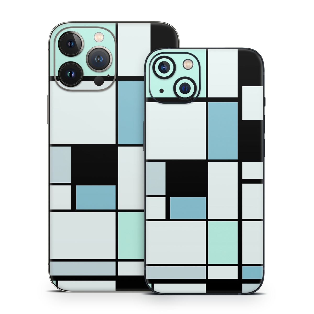 iPhone 13 Series Skin design of Blue, Line, Turquoise, Pattern, Rectangle, Design, Parallel, Square, Symmetry, Tints and shades, with black, blue, green colors