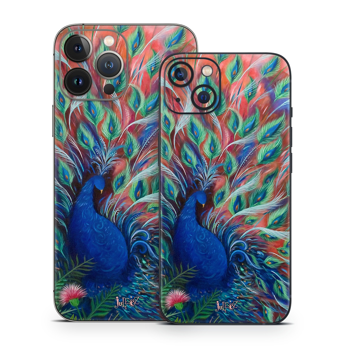 iPhone 13 Series Skin design of Painting, Acrylic paint, Bird, Child art, Art, Galliformes, Peafowl, Visual arts, Watercolor paint, Plant, with black, red, gray, blue, green colors