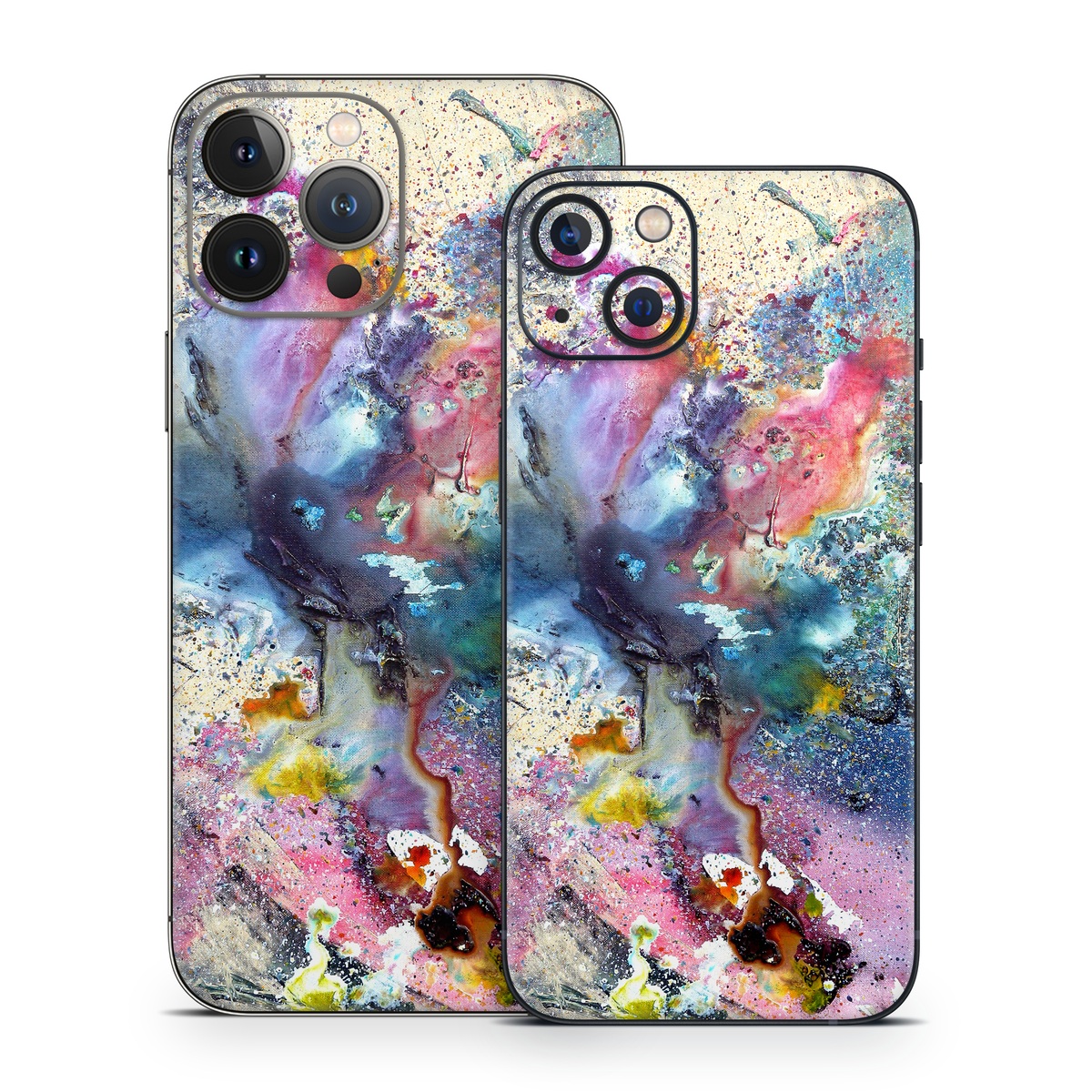 iPhone 13 Series Skin design of Watercolor paint, Painting, Acrylic paint, Art, Modern art, Paint, Visual arts, Space, Colorfulness, Illustration, with gray, black, blue, red, pink colors