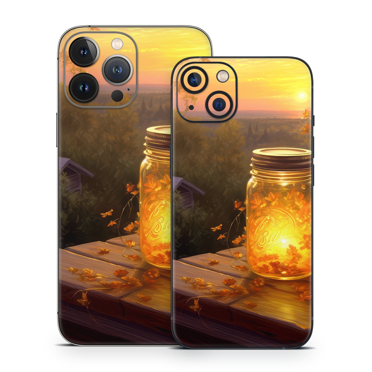 iPhone 13 Series Skin design of Sky, Plant, Amber, Candle, Wood, Orange, Sunlight, Cloud, Sunset, Heat, with yellow, orange, black, green, gray, red colors