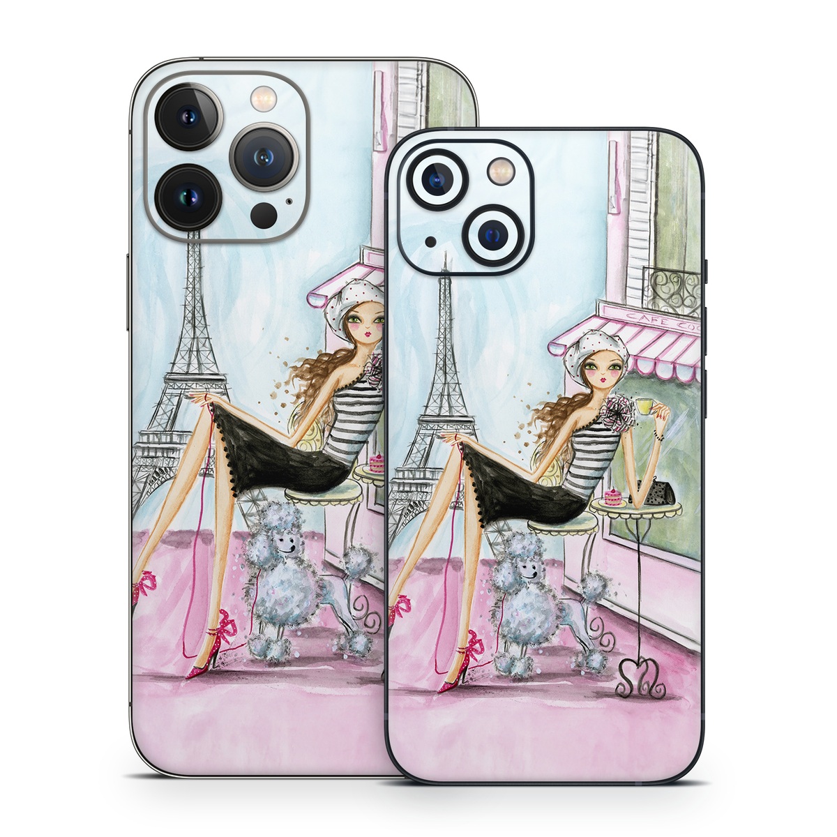 iPhone 13 Series Skin design of Pink, Illustration, Sitting, Konghou, Watercolor paint, Fashion illustration, Art, Drawing, Style, with gray, purple, blue, black, pink colors