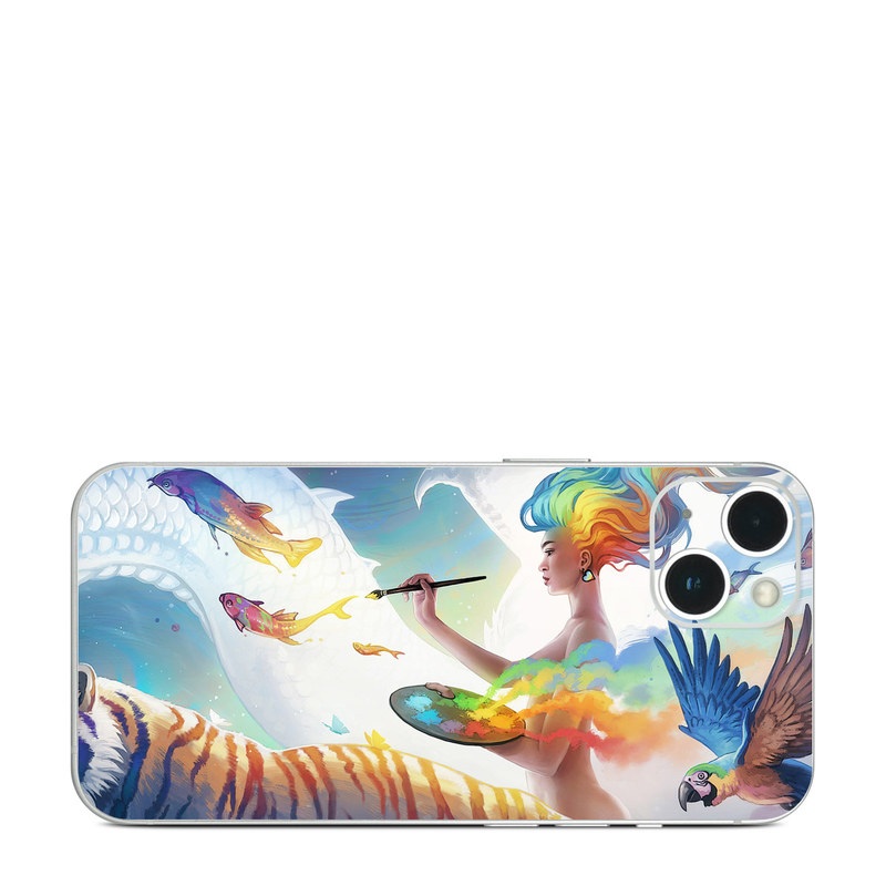 iPhone 13 Series Skin design of Siberian tiger, Bengal tiger, Vertebrate, Tiger, Felidae, Mammal, Water, Carnivore, Art, Painting, with blue, red, yellow, orange, green, purple, black, white colors