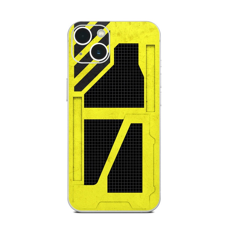 iPhone 13 Skin design of Yellow, Green, Font, Pattern, Graphic design with black, yellow, gray, blue, green colors