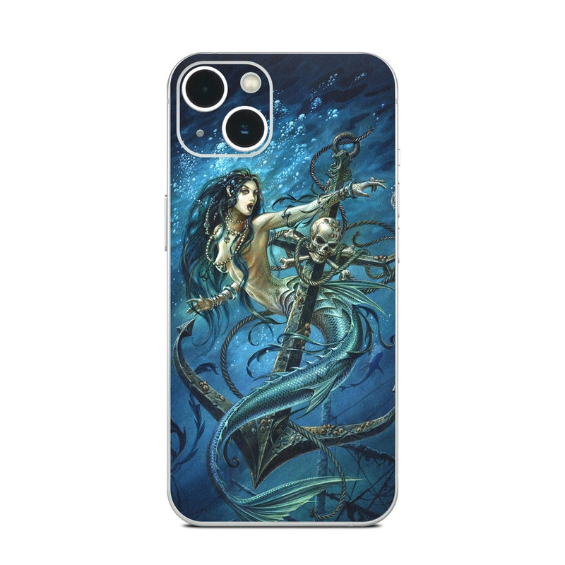 iPhone 13 Series Skin design of Mermaid, Cg artwork, Illustration, Fictional character, Art, Mythology, Mythical creature, Graphic design, with blue, green, white, black colors