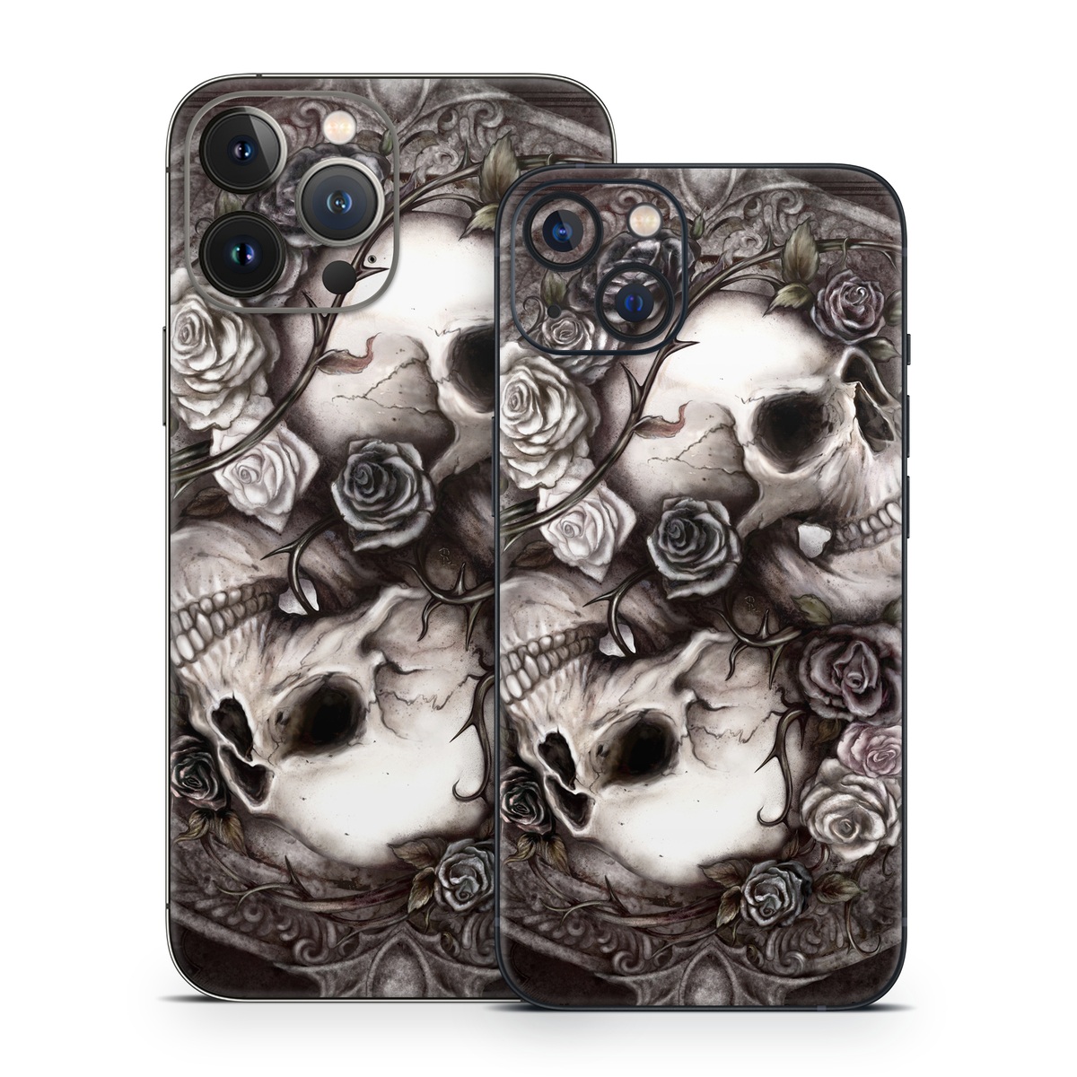 iPhone 13 Series Skin design of Skull, Bone, Illustration, Font, Still life photography, Photography, Still life, Art, Monochrome, Circle, with black, white, brown, pink colors