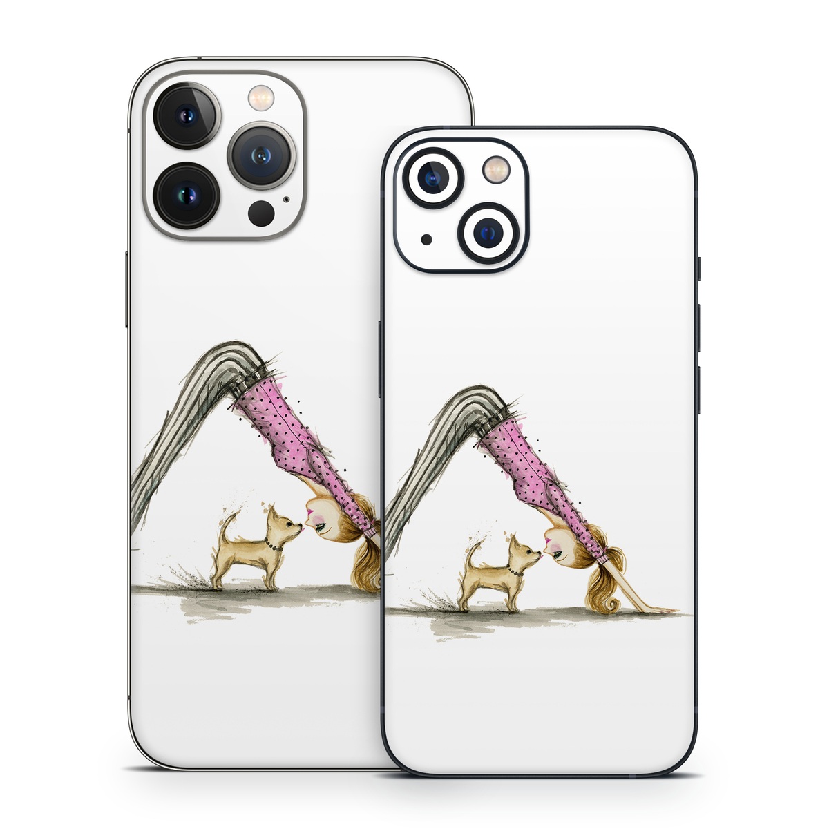 iPhone 13 Series Skin design of Drawing, Illustration, with white, pink, black, white, brown, yellow colors