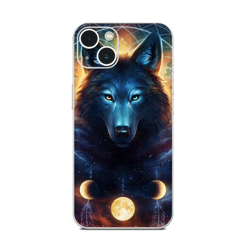 iPhone 13 Series Skin design of Light, Nature, Carnivore, Organism, Dog breed, Art, Electric blue, Space, Midnight, Illustration, with black, blue, yellow, orange, green, red, white colors