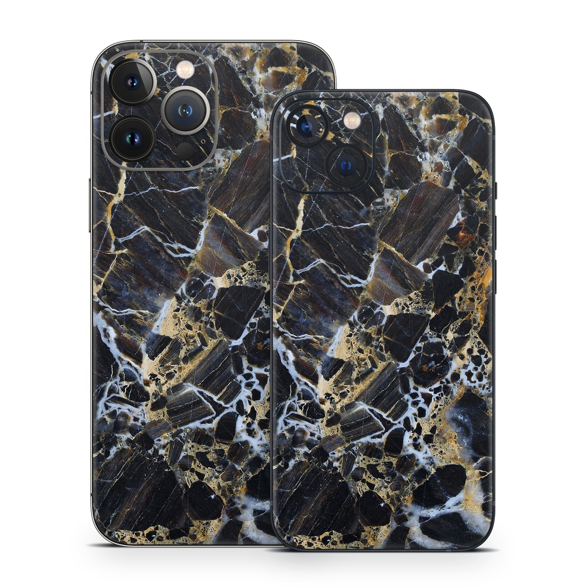 iPhone 13 Series Skin design of Black, Yellow, Rock, Brown, Marble, Water, Close-up, Granite, Pattern, Geology, with black, white, orange, gray, yellow colors