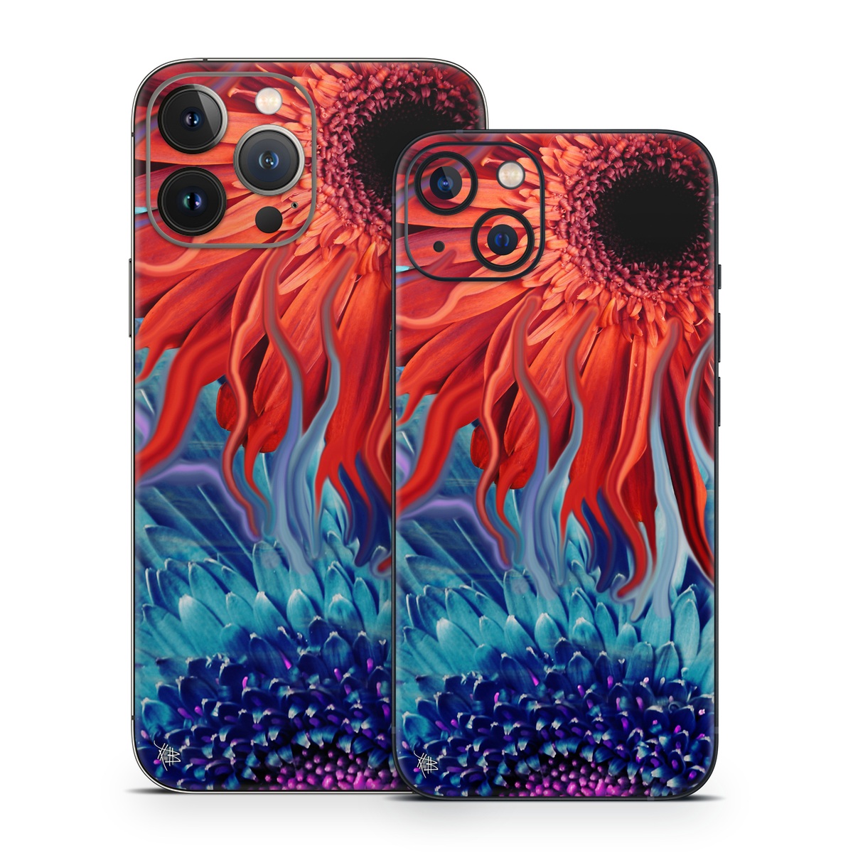 iPhone 13 Series Skin design of Psychedelic art, Pattern, Organism, Colorfulness, Art, Flower, Petal, Design, Fractal art, Electric blue, with red, black, blue, purple, gray colors