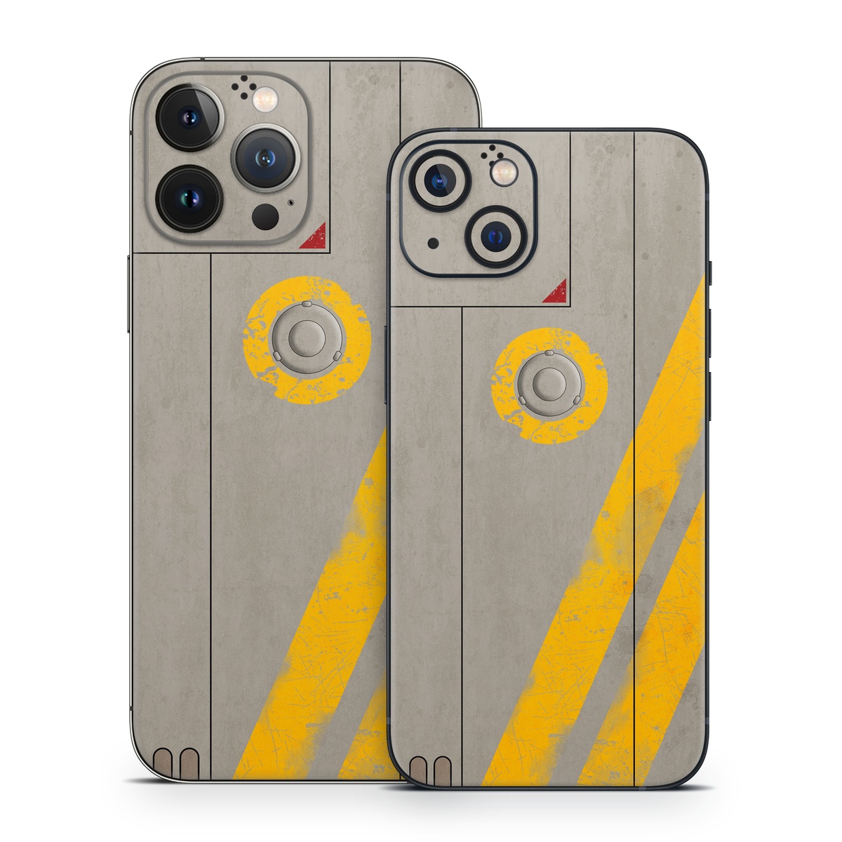iPhone 13 Skin design of Yellow, Wall, Line, Orange, Design, Concrete, Font, Architecture, Parallel, Wood with gray, yellow, red, black colors