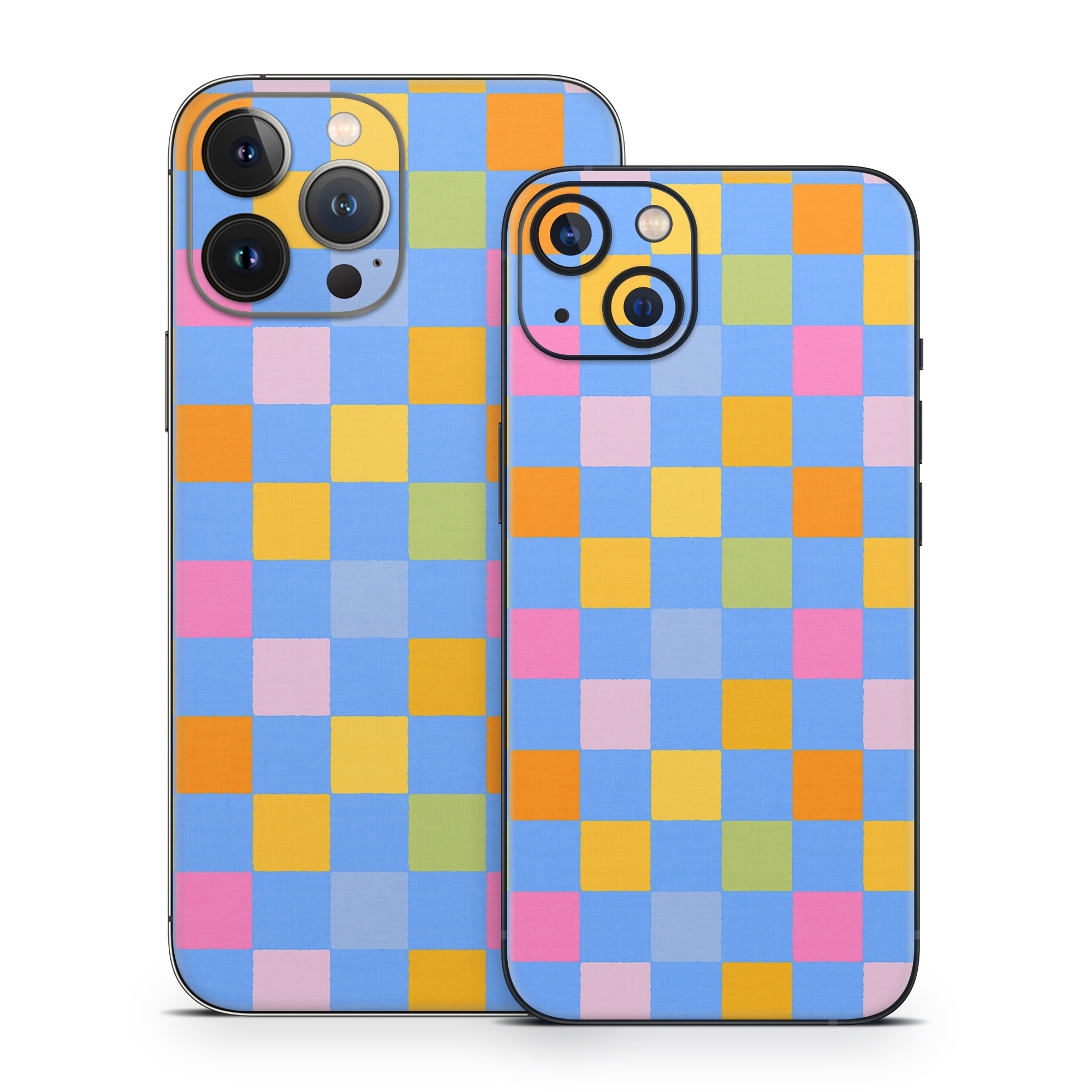 iPhone 13 Series Skin design of Rectangle, Azure, Textile, Orange, Aqua, Font, Symmetry, Magenta, Tints and shades, Parallel, with blue, yellow, orange, green, pink colors