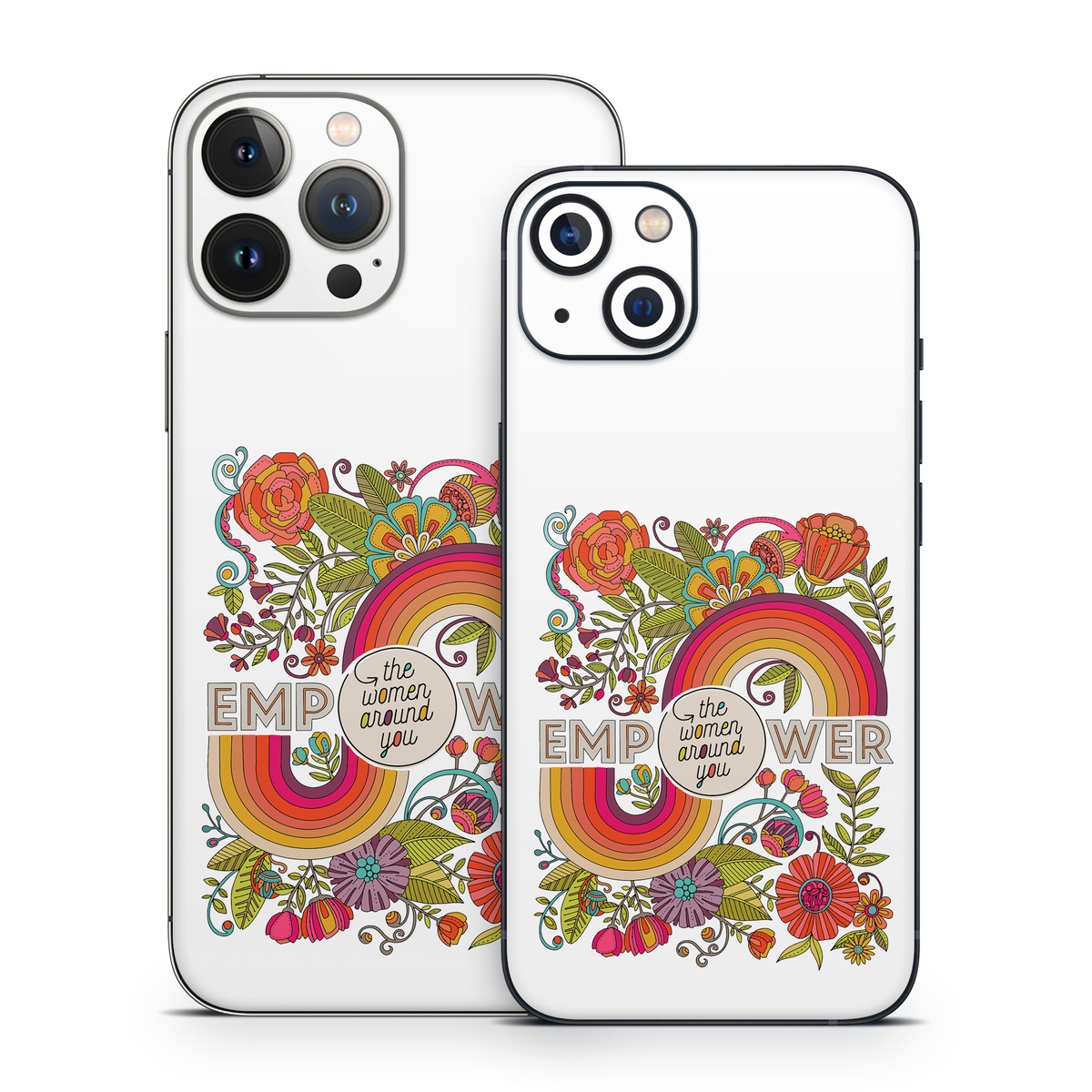 iPhone 13 Series Skin design of Botany, Flower, Font, Creative arts, Petal, Circle, Pattern, Art, Visual arts, Floral design, with white, red, yellow, orange, green, blue colors