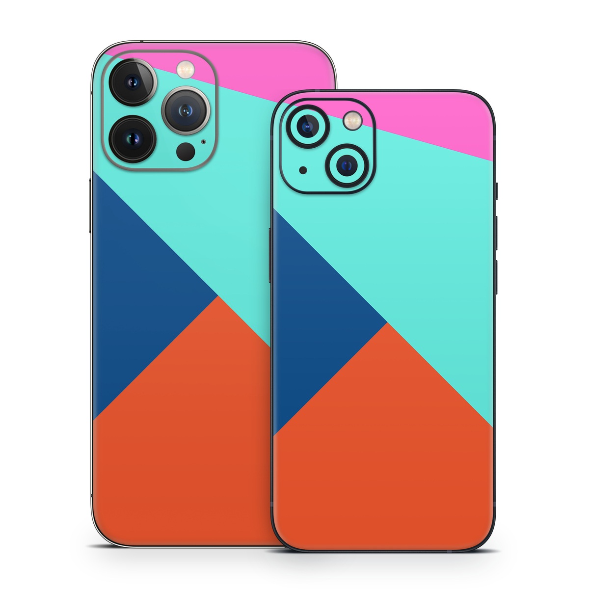 iPhone 13 Series Skin design of Blue, Colorfulness, Turquoise, Line, Azure, Triangle, Pattern, Graphic design, Magenta, with blue, pink, orange, red colors