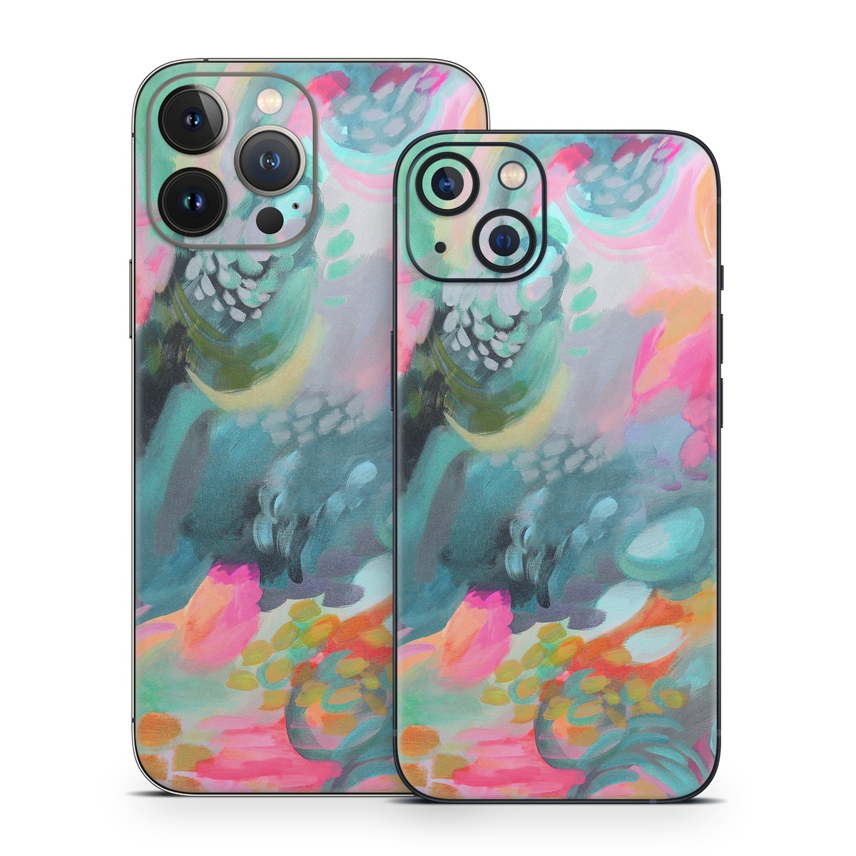 iPhone 13 Series Skin design of Painting, Acrylic paint, Modern art, Art, Pink, Visual arts, Watercolor paint, Pattern, Illustration, Paint, with blue, pink, orange, yellow, green, purple colors