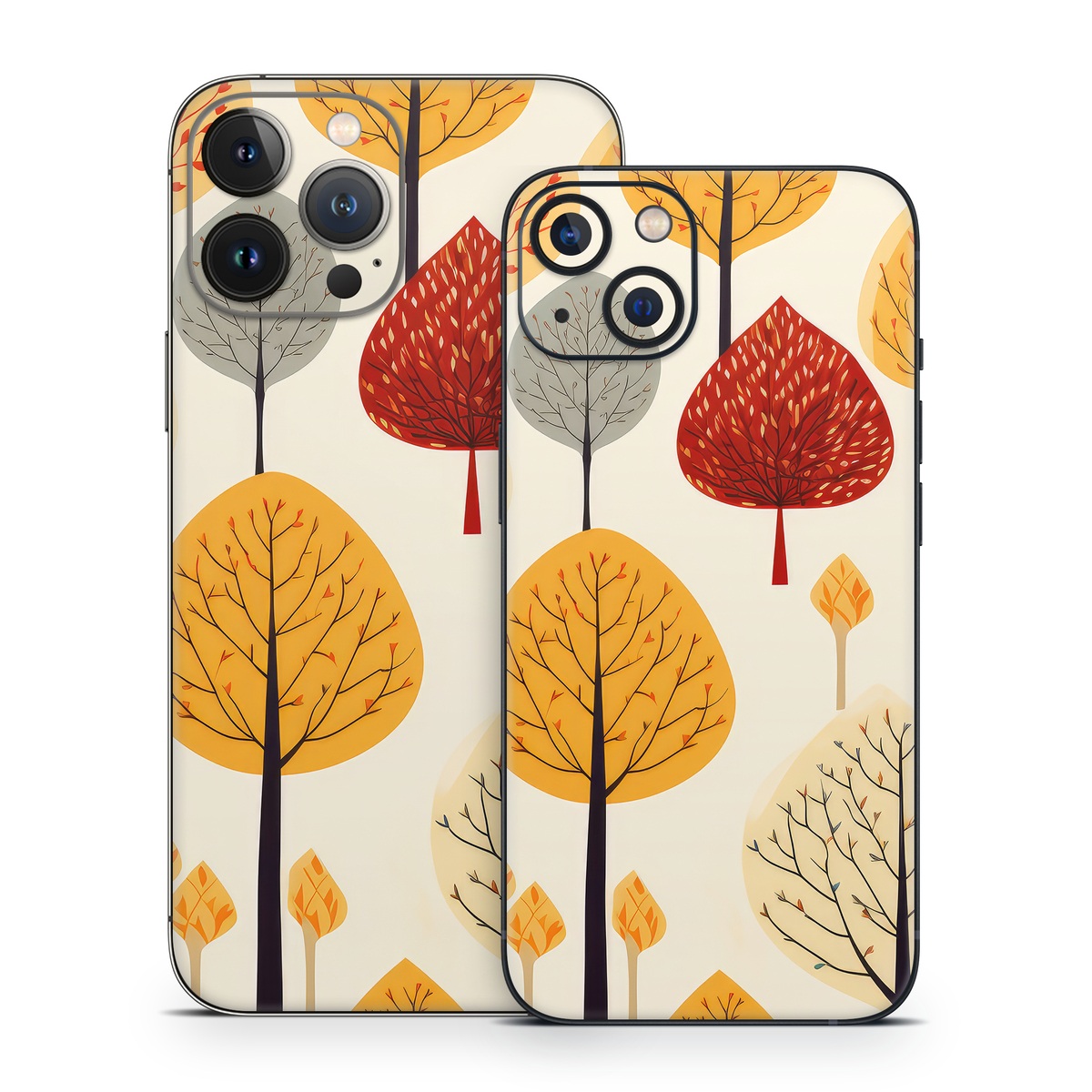iPhone 13 Series Skin design of Plant, Leaf, Botany, Nature, Organism, Yellow, Tree, Woody plant, Terrestrial plant, Adaptation, with yellow, orange, red, black, brown colors