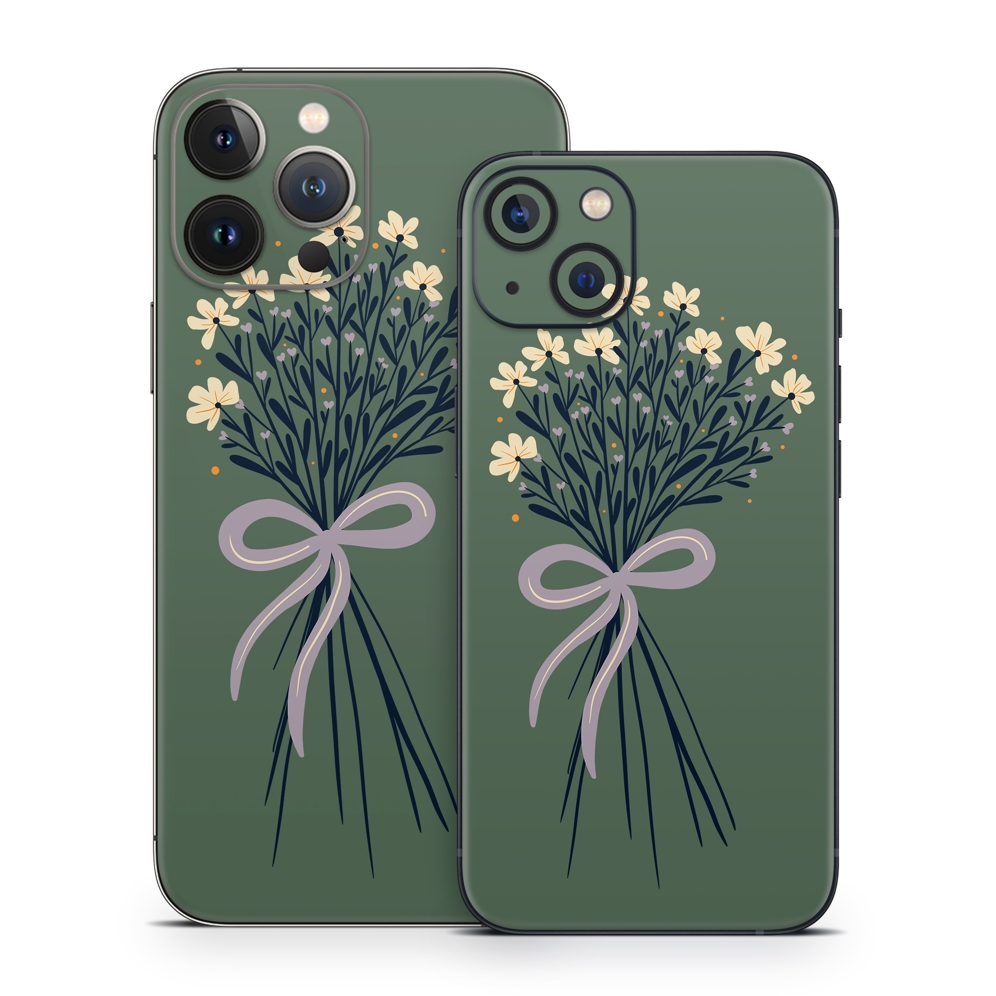 iPhone 13 Series Skin design of Flower, Plant, Twig, Tree, Art, Pedicel, Flowering plant, Grass, Petal, Illustration, with green, yellow, white, purple colors