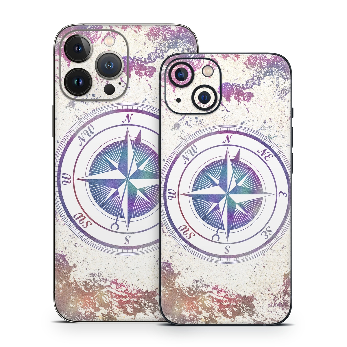 iPhone 13 Series Skin design of Clock, Circle, Compass, Graphics, Pattern, Illustration, Interior design, with gray, white, yellow, pink, purple, blue colors