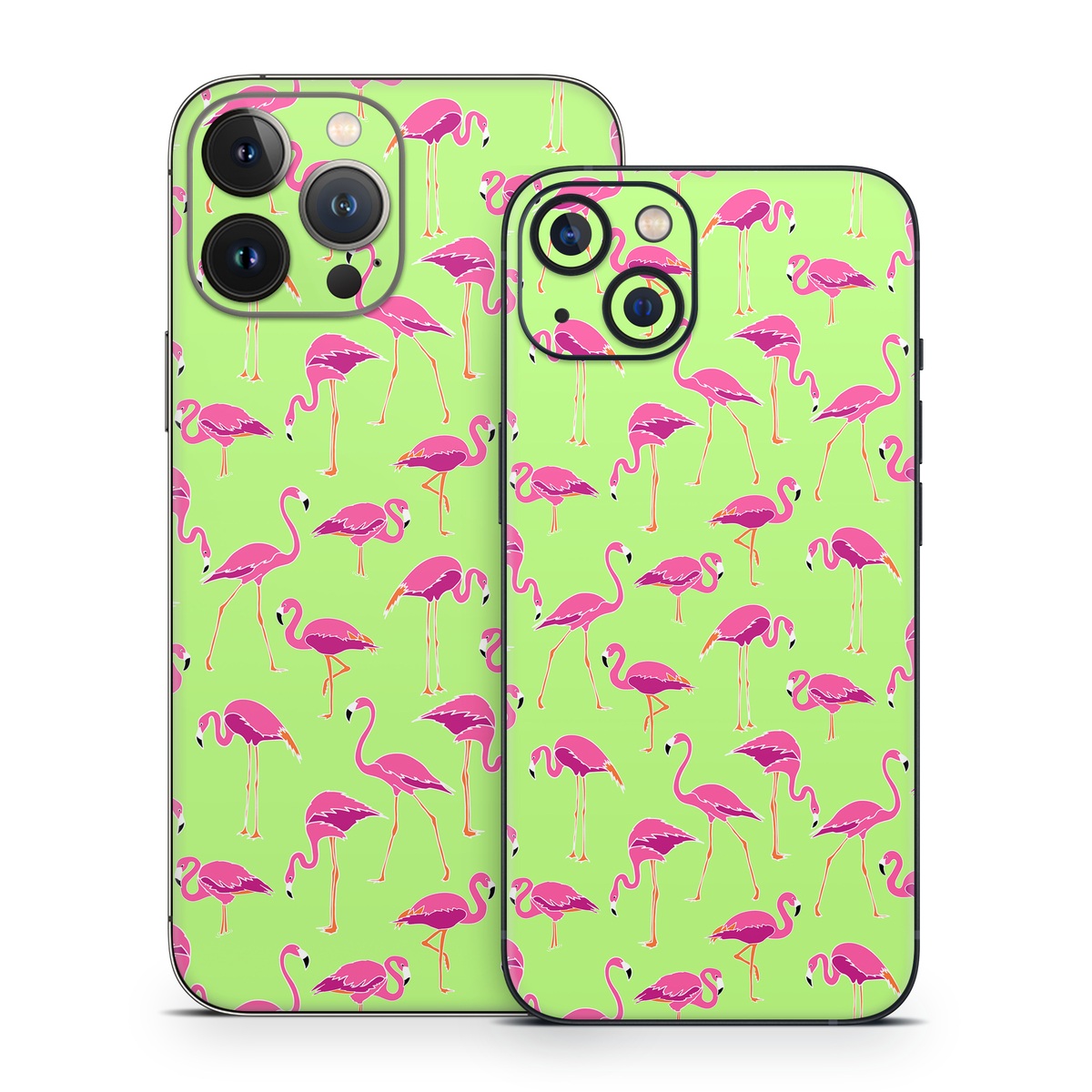 iPhone 13 Series Skin design of Pink, Green, Red, Pattern, Wrapping paper, Textile, Design, Flamingo, Line, with pink, green colors
