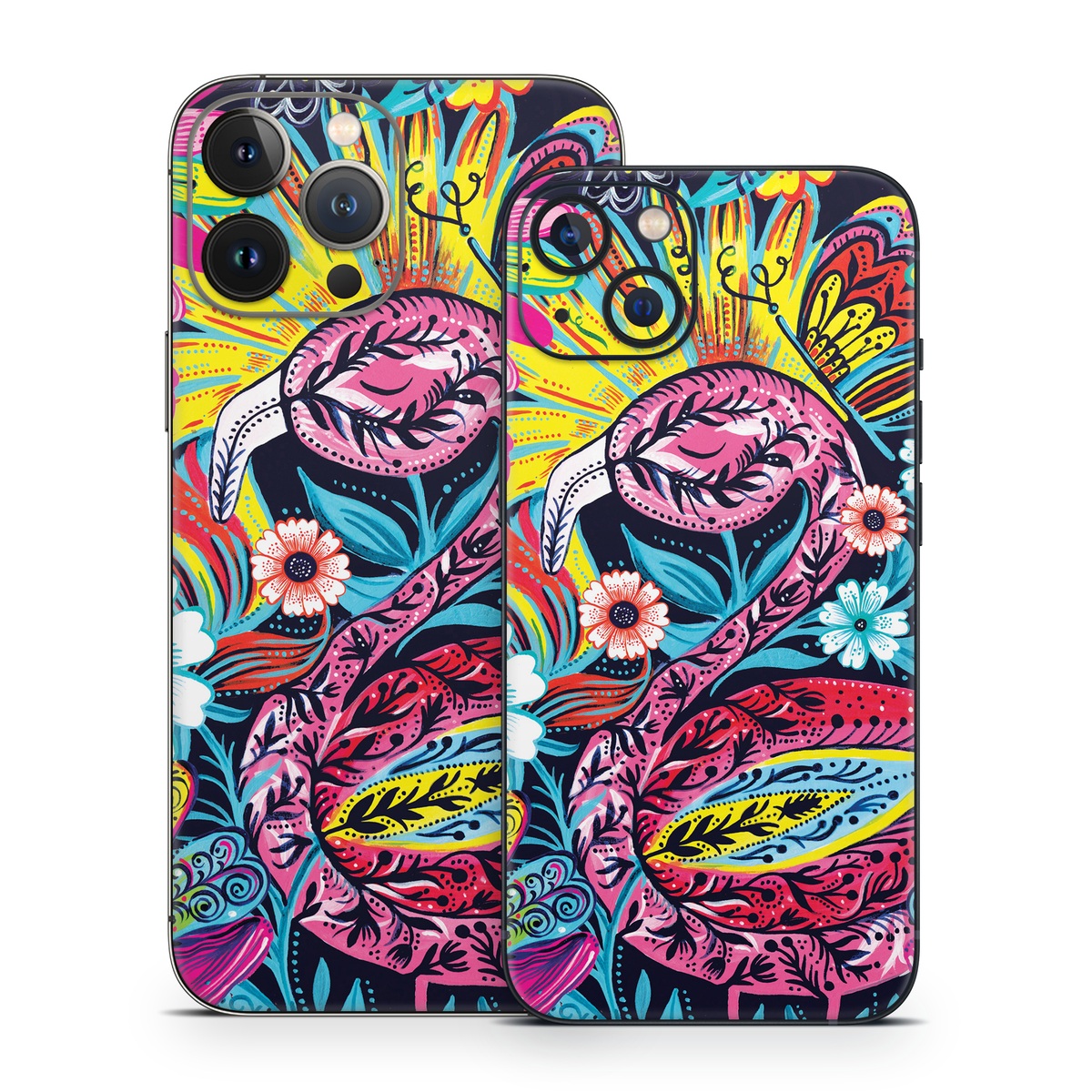 iPhone 13 Series Skin design of Psychedelic art, Pattern, Visual arts, Art, Design, Textile, Illustration, Plant, Graphic design, Drawing, with pink, yellow, black, blue, white colors