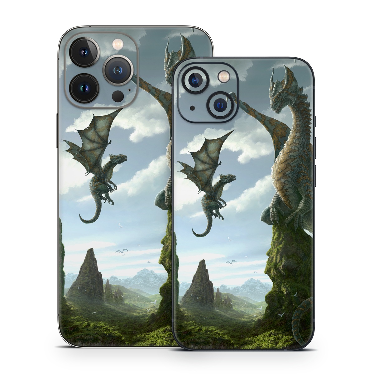 iPhone 13 Series Skin design of Dragon, Cg artwork, Fictional character, Mythical creature, Mythology, Extinction, Cryptid, Illustration, Games, Massively multiplayer online role-playing game, with black, gray, blue, white, purple colors