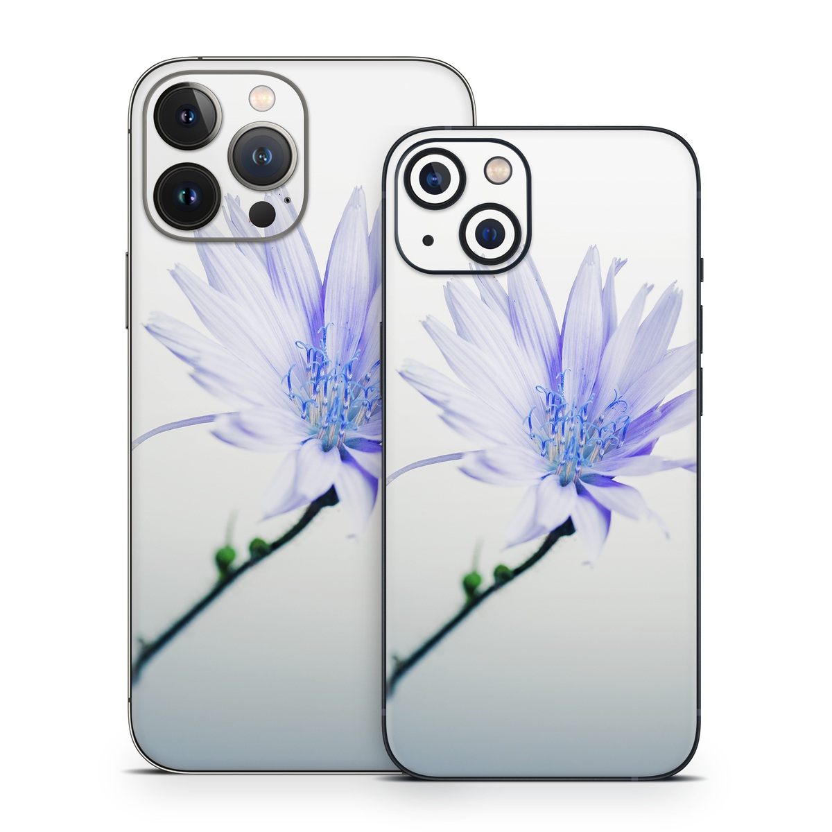 iPhone 13 Series Skin design of Blue, Flower, Plant, Petal, Close-up, Macro photography, Flowering plant, Herbaceous plant, Wildflower, Photography, with gray, white, yellow colors