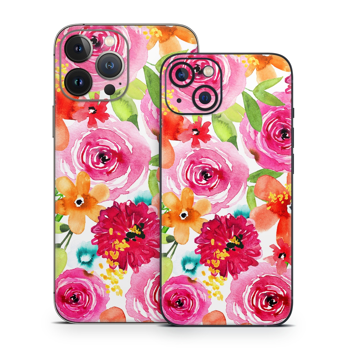 iPhone 13 Series Skin design of Flower, Cut flowers, Floral design, Plant, Pink, Bouquet, Petal, Flower Arranging, Artificial flower, Clip art, with pink, red, green, orange, yellow, blue, white colors