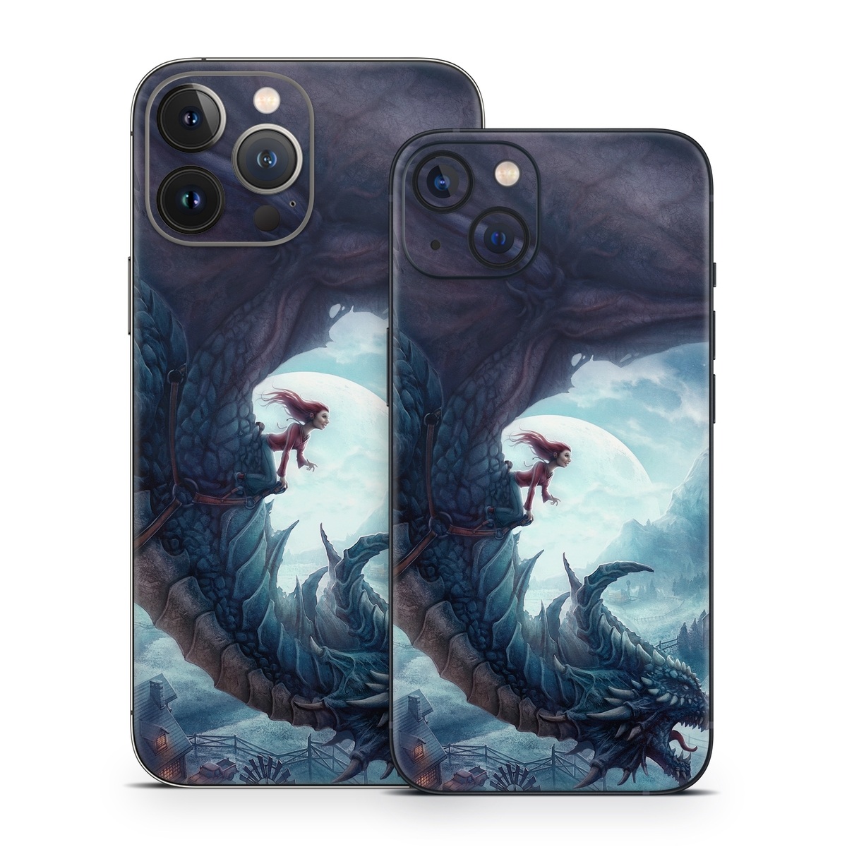 iPhone 13 Series Skin design of Dragon, Cg artwork, Illustration, Action-adventure game, Fictional character, Mythical creature, Mythology, Fiction, Cryptid, Extinction, with blue, white, brown, green colors