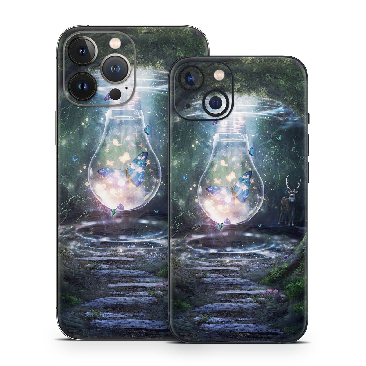 iPhone 13 Series Skin design of Nature, Green, Darkness, Natural environment, Light, Infrastructure, Tunnel, Tree, Forest, Art, with white, black, brown, green, blue, yellow colors