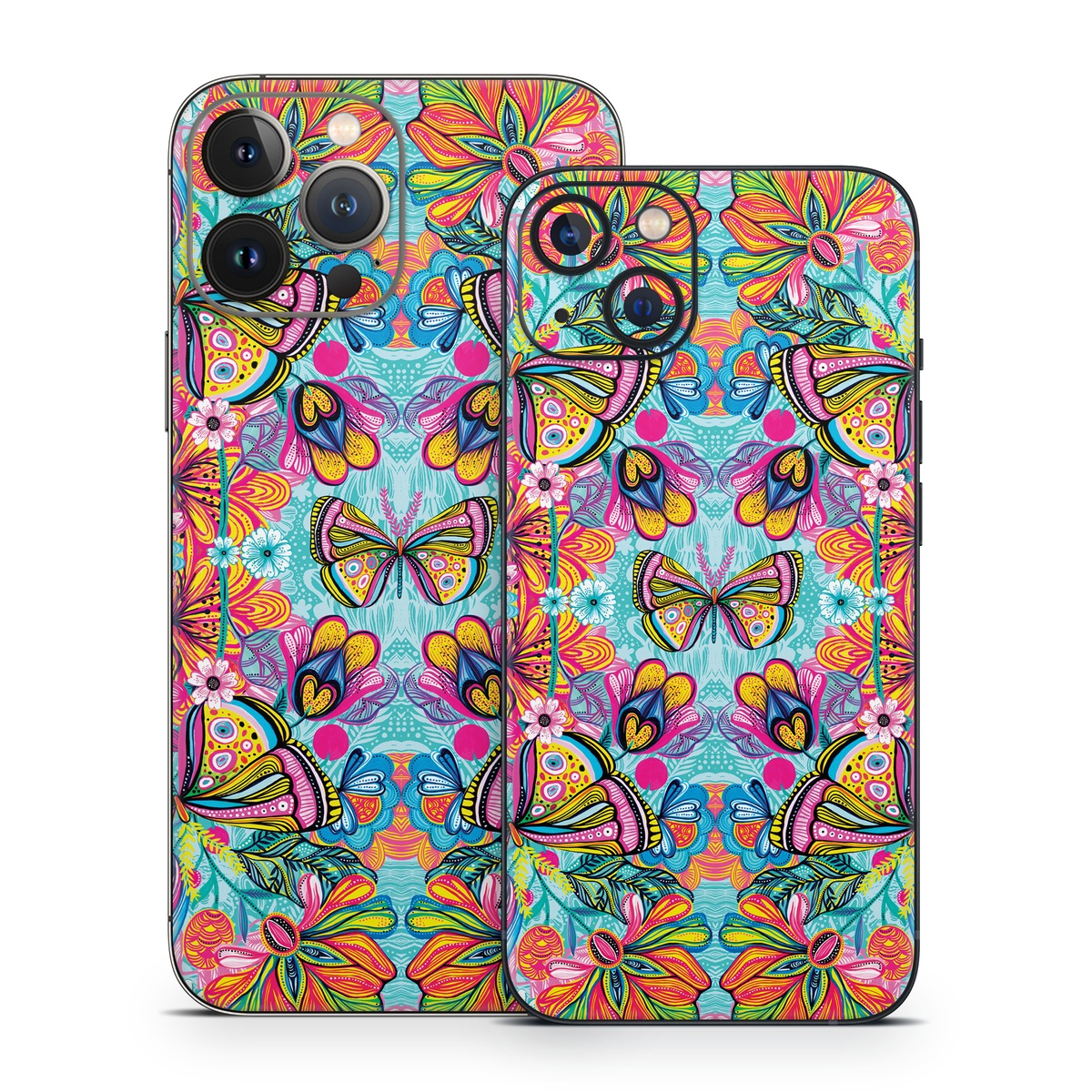 iPhone 13 Series Skin design of Pattern, Design, Textile, Psychedelic art, Visual arts, Symmetry, Art, Motif, with blue, pink, green, yellow, orange, purple colors