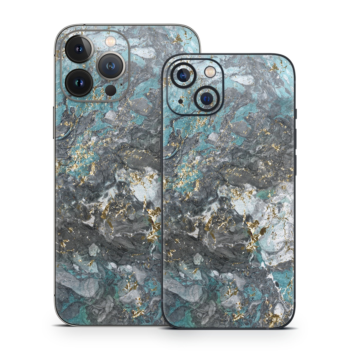 iPhone 13 Series Skin design of Blue, Turquoise, Green, Aqua, Teal, Geology, Rock, Painting, Pattern, with black, white, gray, green, blue colors