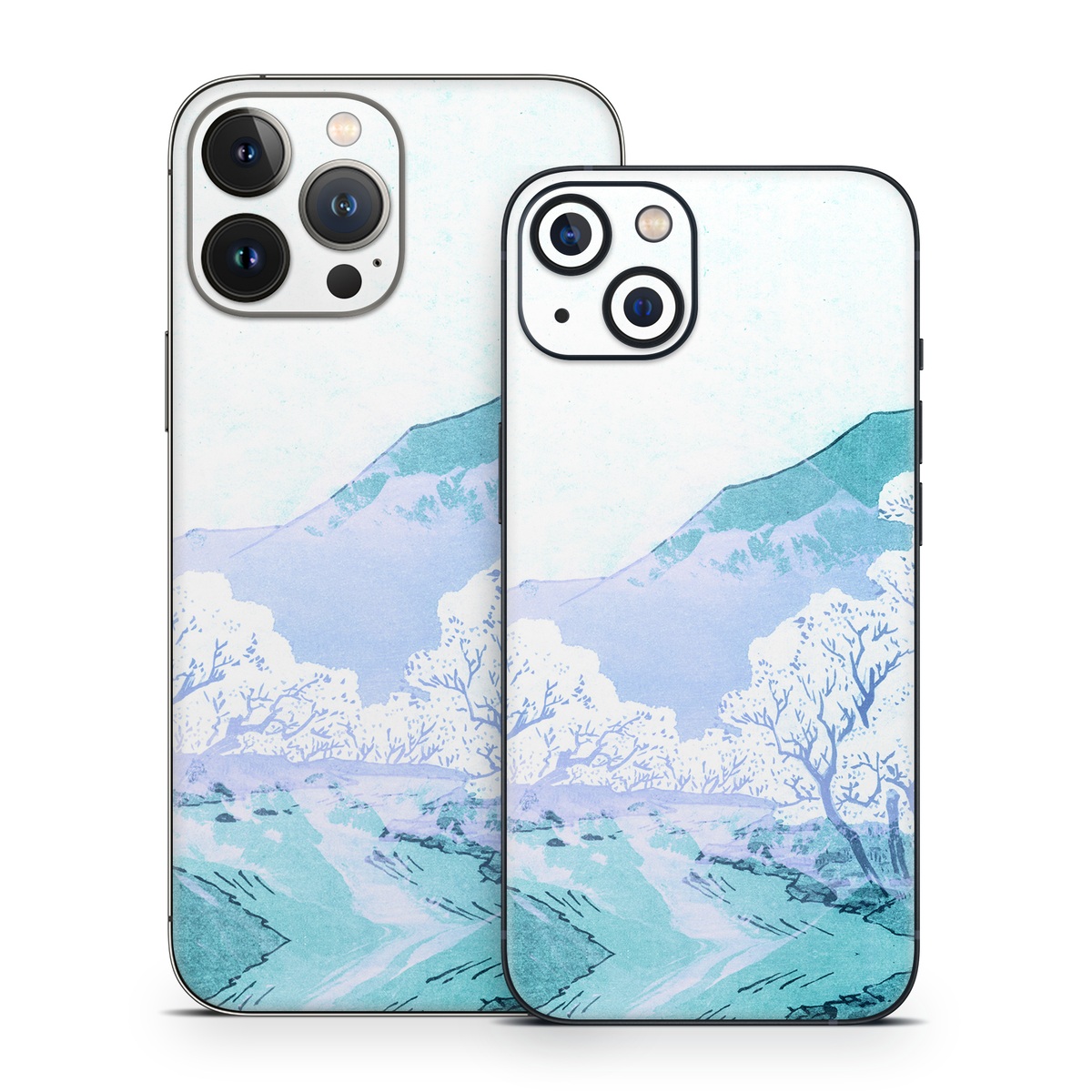 iPhone 13 Series Skin design of Polar ice cap, Mountainous landforms, Glacial landform, Natural landscape, Mountain, Glacial lake, Glacier, Ice cap, Ice, Water, with white, blue, black colors
