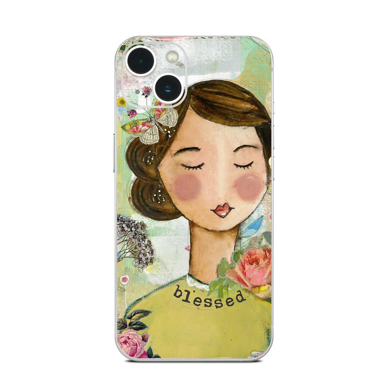 iPhone 13 Series Skin design of Illustration, Cheek, Art, Watercolor paint, Retro style, Painting, Plant, Flower, Fashion illustration, Fictional character, with pink, green, yellow, white, red, blue colors