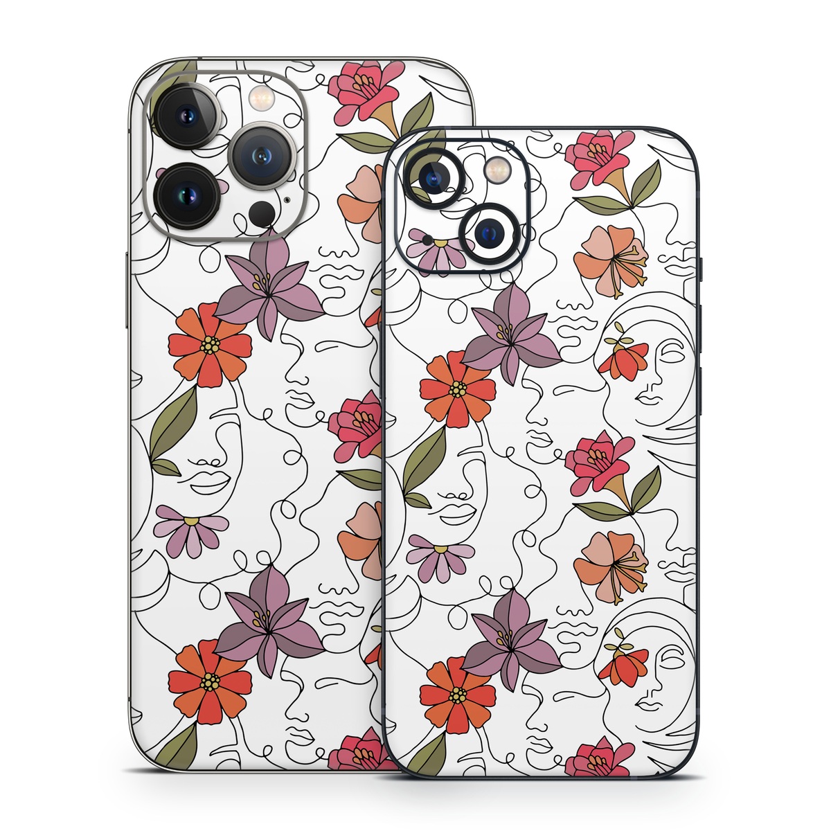 iPhone 13 Series Skin design of Flower, Plant, White, Product, Petal, Branch, Rectangle, Botany, Textile, Creative arts, with white, red, purple, green, orange colors