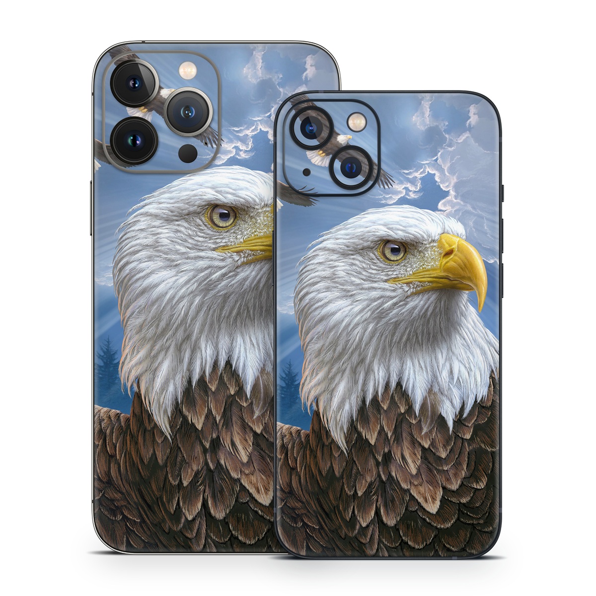 iPhone 13 Series Skin design of Bird, Bald eagle, Bird of prey, Vertebrate, Accipitriformes, Accipitridae, Eagle, Nature, Beak, Kite, with blue, brown, white, yellow colors