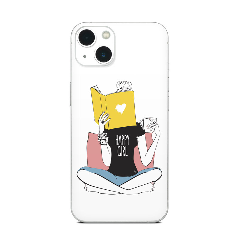 iPhone 13 Series Skin design of White, Sleeve, Gesture, Cartoon, Comfort, Elbow, Font, Graphics, Knee, Art, with white, black, blue, pink, yellow colors