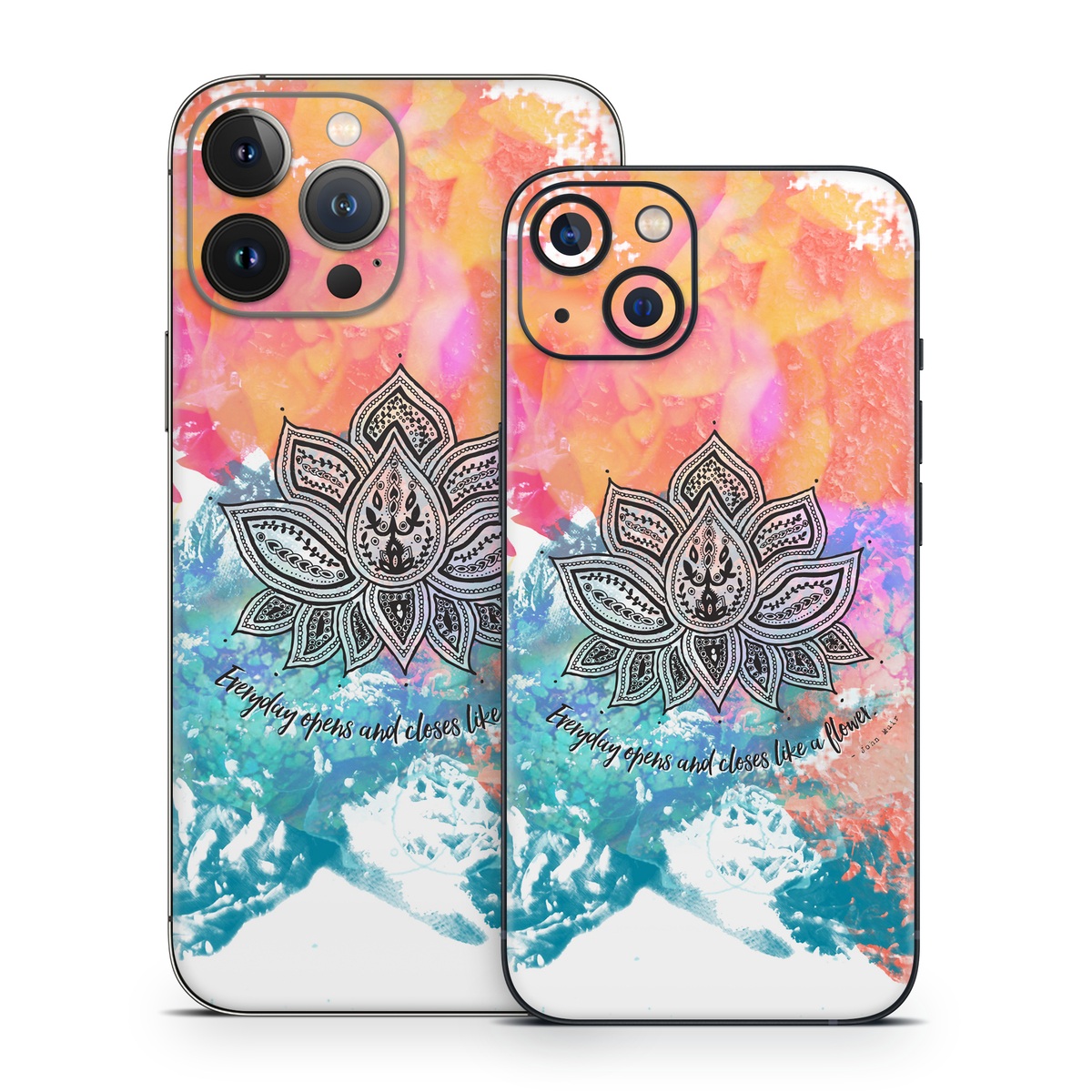 iPhone 13 Series Skin design of Pink, Leaf, Pattern, Design, Graphic design, Illustration, Symmetry, Visual arts, Art, Plant, with orange, yellow, red, blue, green, black colors