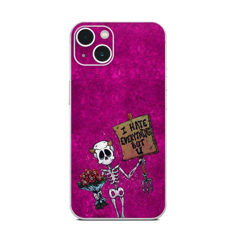 iPhone 13 Series Skin design of Purple, Pink, Violet, Magenta, Font, Tints and shades, Art, Electric blue, Skull, Rectangle, with white, gray, pink, red, green, brown, black colors