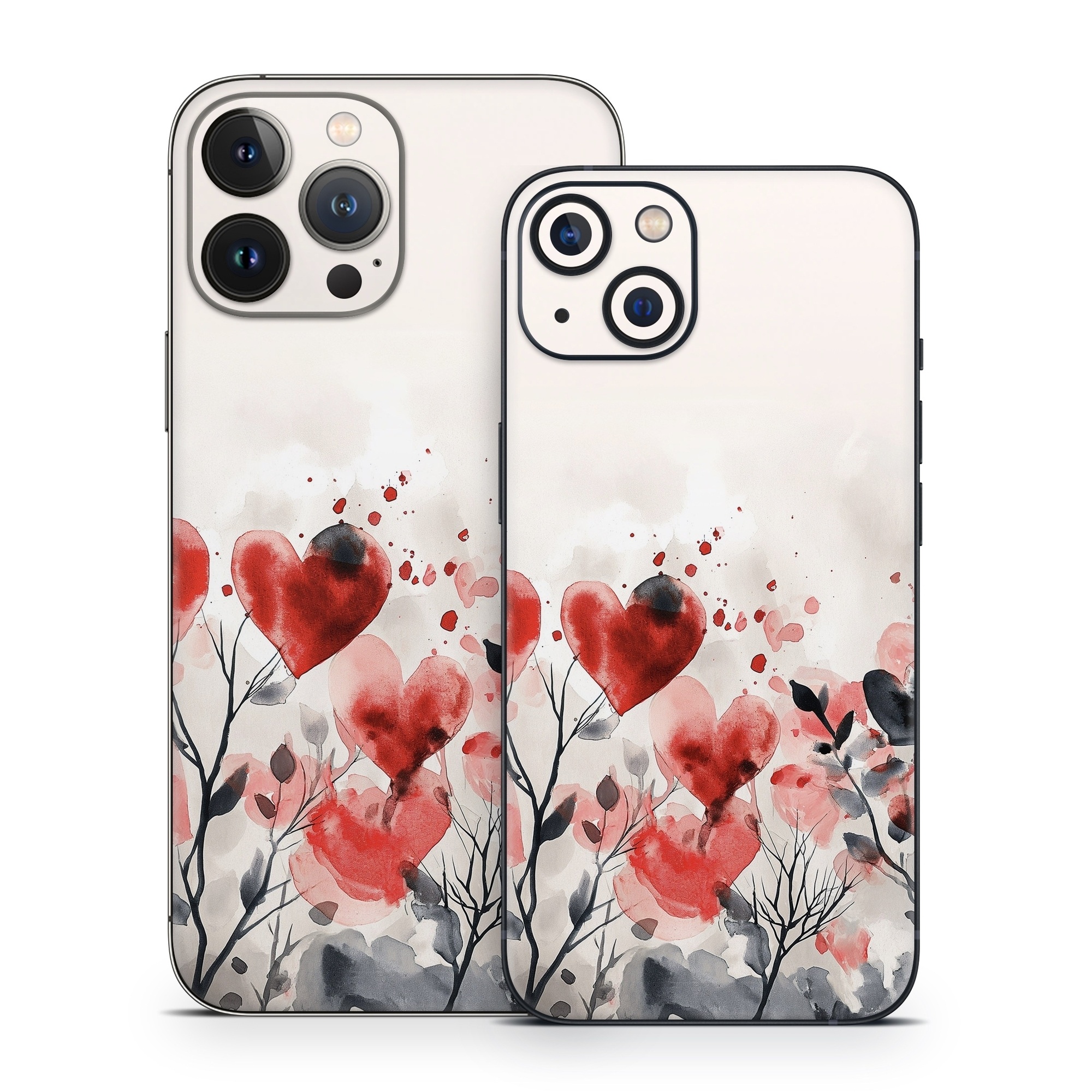 iPhone 13 Series Skin design of Flower, Plant, Petal, Sky, Natural landscape, Twig, Tree, Art, Painting, Flowering plant, with white, black, gray, red, pink colors
