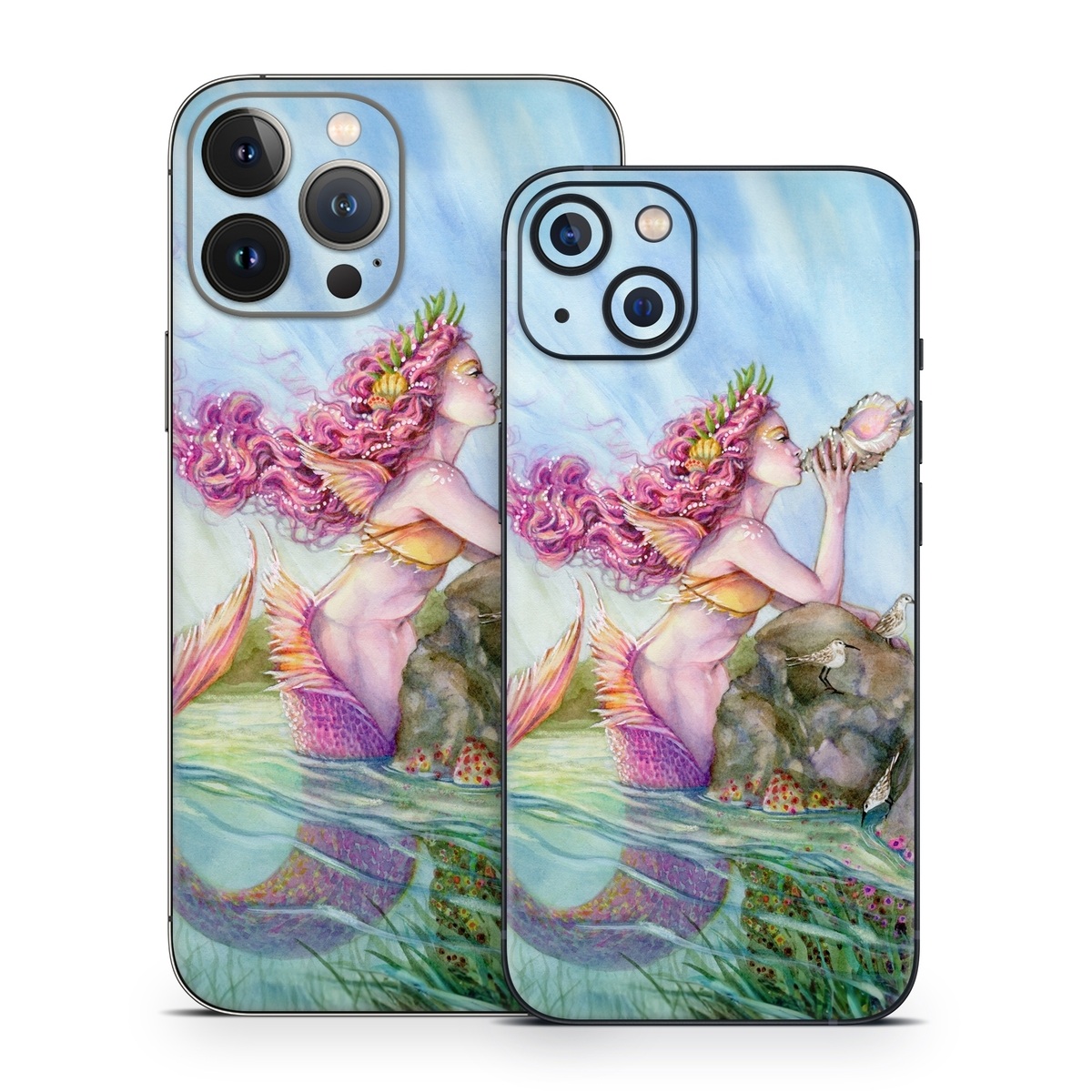 iPhone 13 Series Skin design of Cg artwork, Mythology, Illustration, Fictional character, Watercolor paint, Art, Painting, Plant, Mythical creature, with blue, pink, purple, green, gray colors